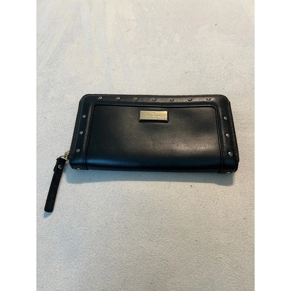 Kate Spade Black Leather Studded Zip Around Wallet Long Continental Clutch - Picture 12 of 14